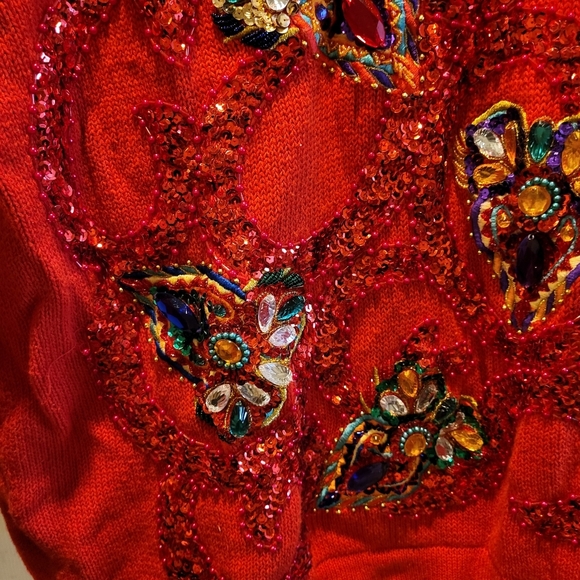 Vintage Western Connection Red Sequin Crew Neck Sweater Medium - Picture 5 of 6
